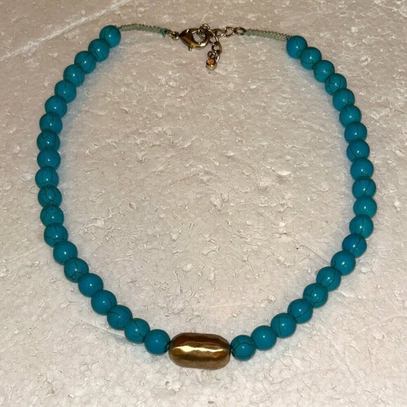 Turquoise bead necklace gold bead detail 15" (19") Boho Western Timeless Chic - Picture 5 of 6